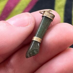 VTG Boho Carved Jade Figa Fist Gold Tone Metal Pendant Charm